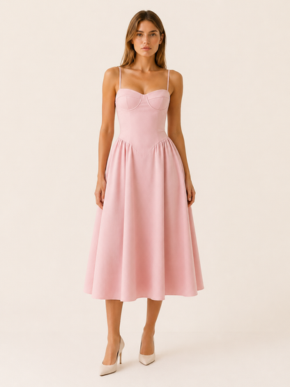 Seraphine | Anteross Wedding Guest Midi Dress with Corset Bodice and A-Line Skirt