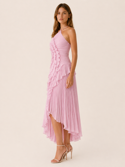 Celeste | Anteross Wedding Guest Halter Neck Maxi Dress Ruffle Detail