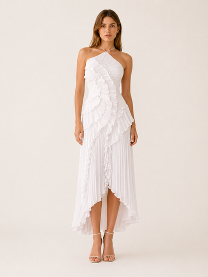 Celeste | Anteross Wedding Guest Halter Neck Maxi Dress Ruffle Detail
