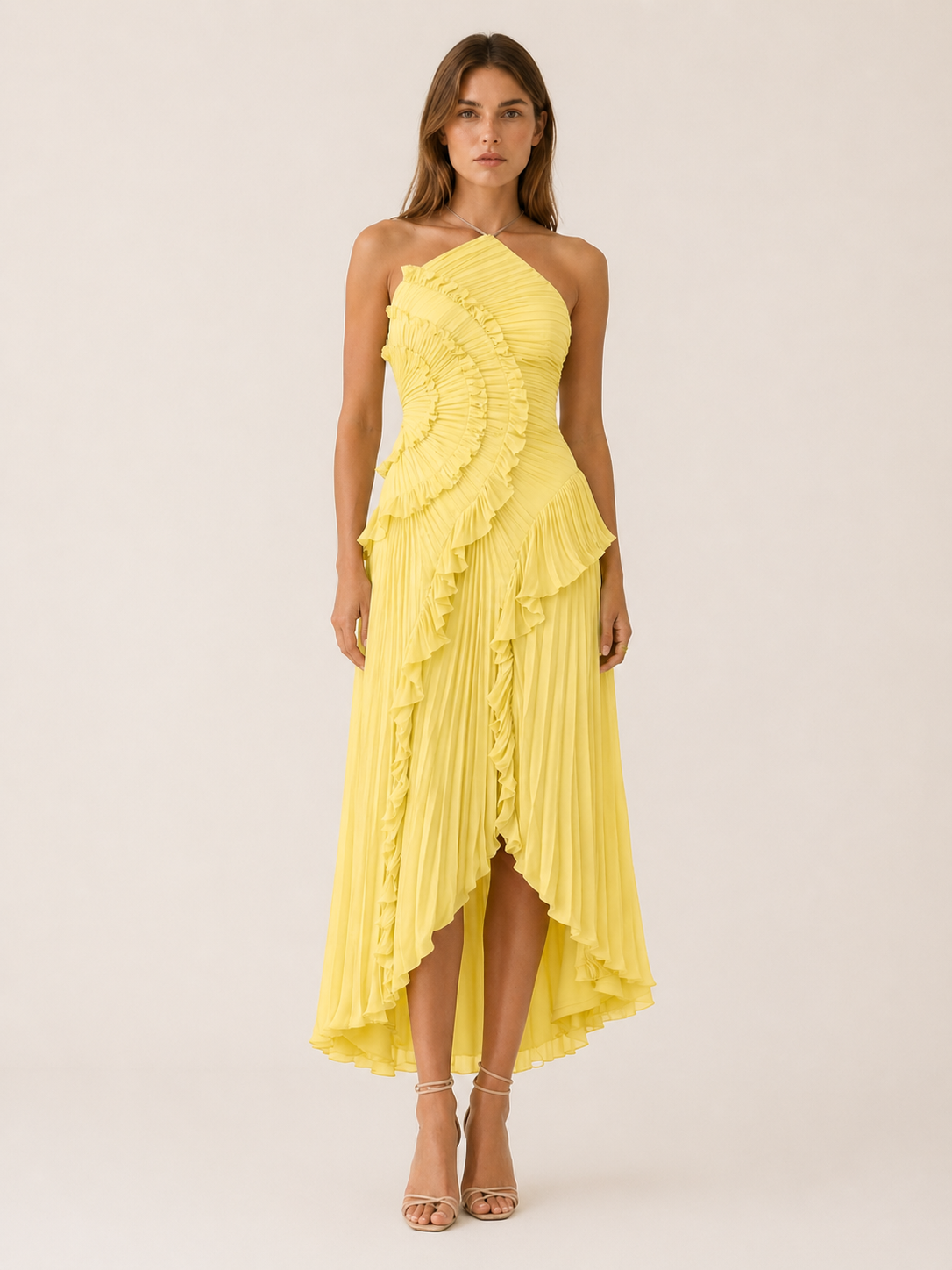 Celeste | Anteross Wedding Guest Halter Neck Maxi Dress Ruffle Detail