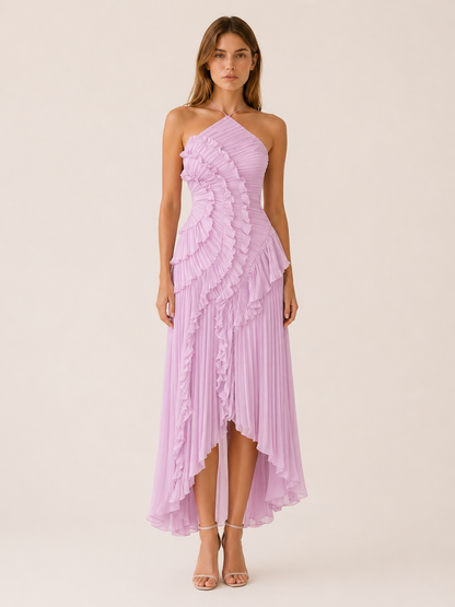 Celeste | Anteross Wedding Guest Halter Neck Maxi Dress Ruffle Detail