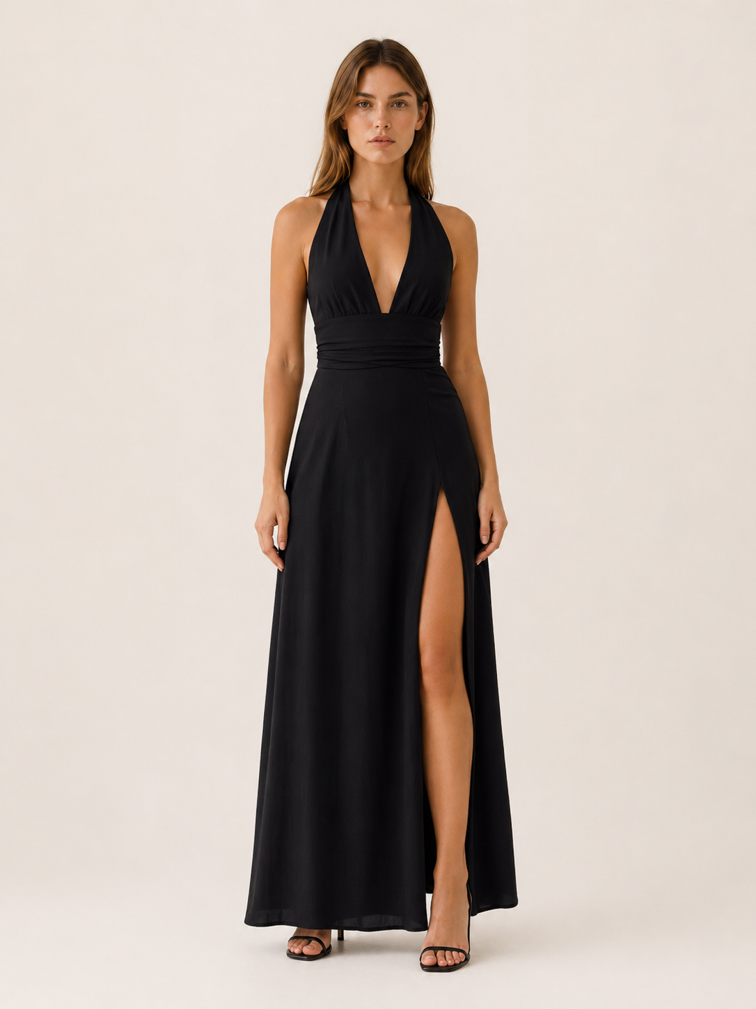 Celeste | Anteross Wedding Guest Halter Neck Maxi Dress with Side Slit