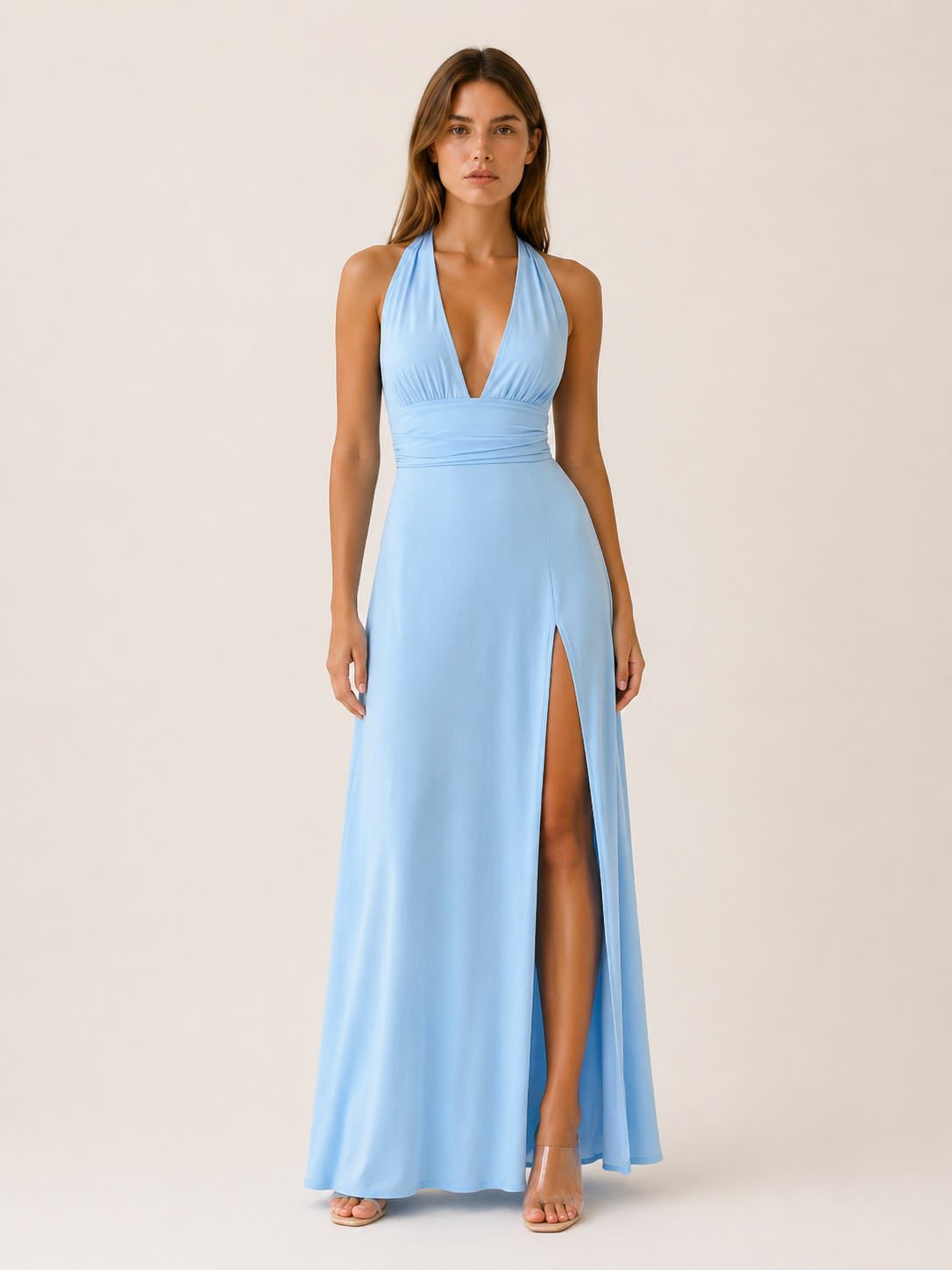 Celeste | Anteross Wedding Guest Halter Neck Maxi Dress with Side Slit