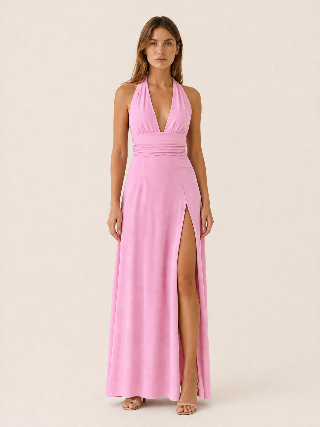 Celeste | Anteross Wedding Guest Halter Neck Maxi Dress with Side Slit