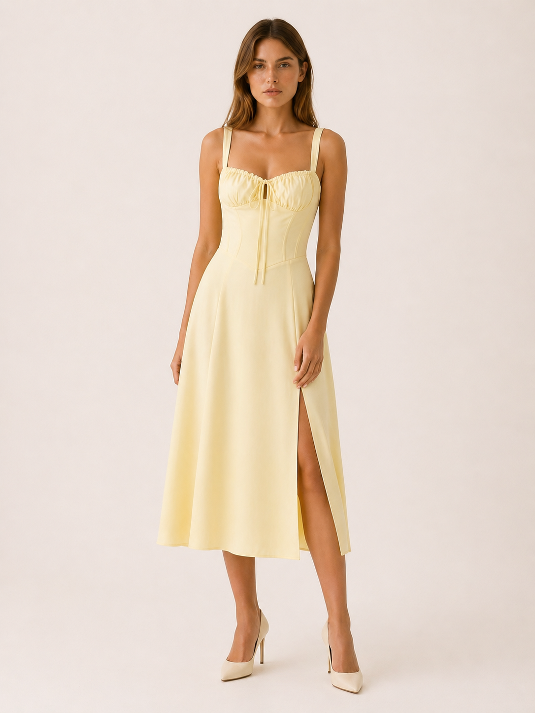 Aurelia | Anteross Wedding Guest Lace Up Midi Dress with Side Slit