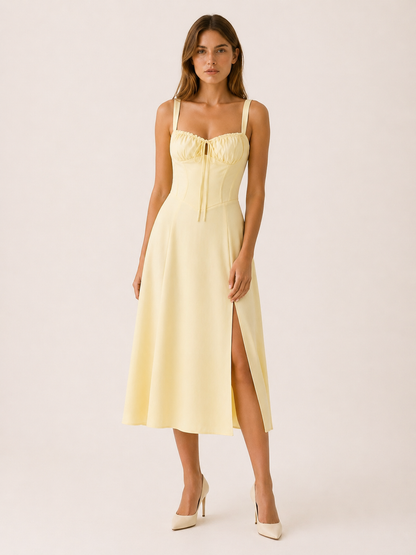 Aurelia | Anteross Wedding Guest Lace Up Midi Dress with Side Slit