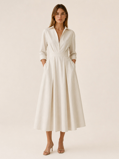 Celeste | Anteross Wedding Guest Midi Shirt Dress with Pleated Skirt and Pockets