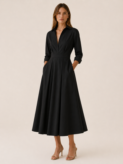 Celeste | Anteross Wedding Guest Midi Shirt Dress with Pleated Skirt and Pockets