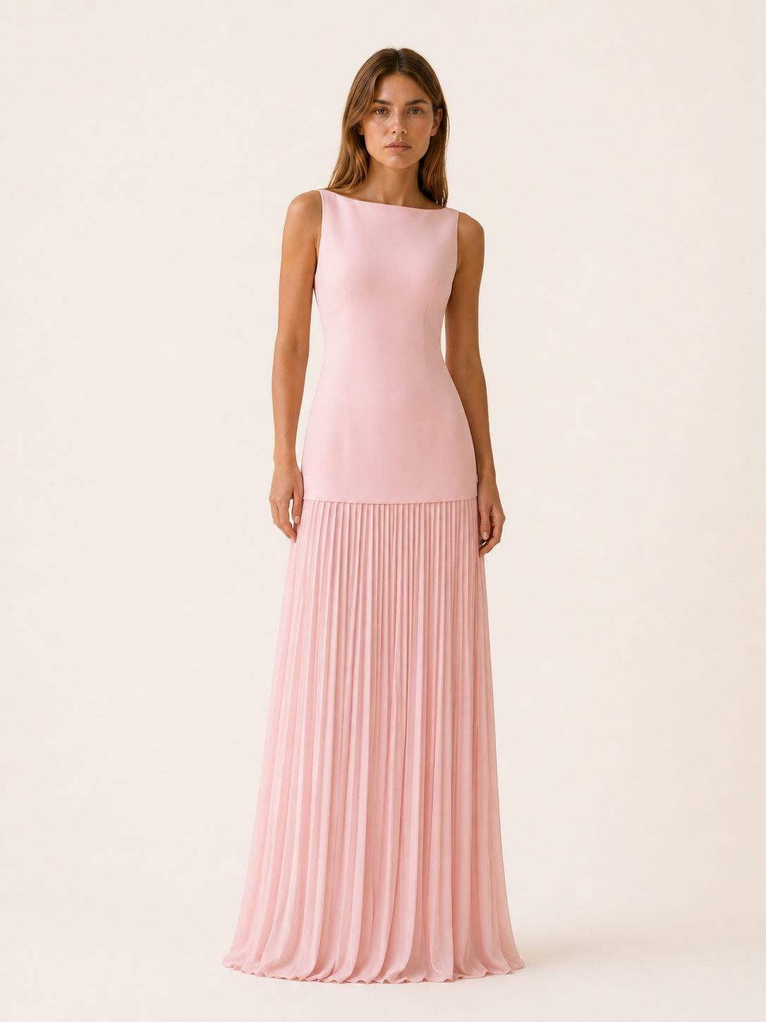 Celeste | Anteross Wedding Guest Pleated Maxi Dress with Boat Neck
