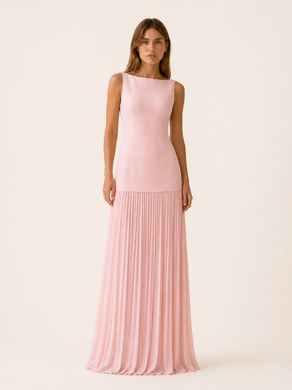 Celeste | Anteross Wedding Guest Pleated Maxi Dress with Boat Neck