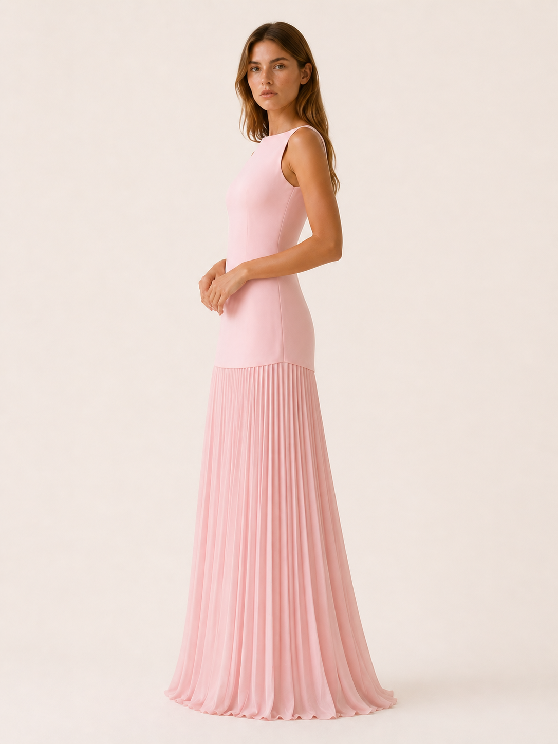 Celeste | Anteross Wedding Guest Pleated Maxi Dress with Boat Neck