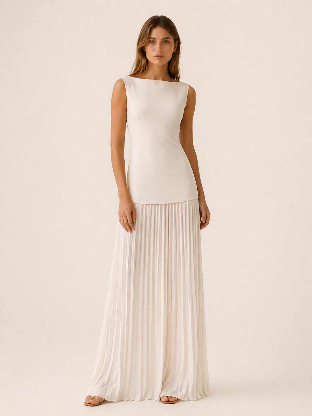 Celeste | Anteross Wedding Guest Pleated Maxi Dress with Boat Neck