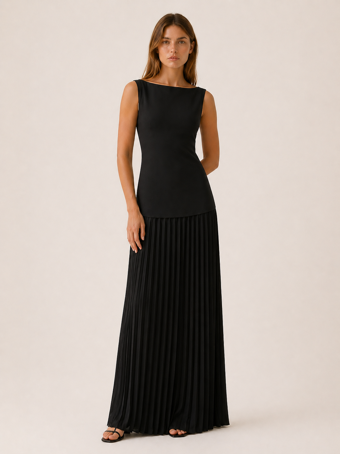 Celeste | Anteross Wedding Guest Pleated Maxi Dress with Boat Neck