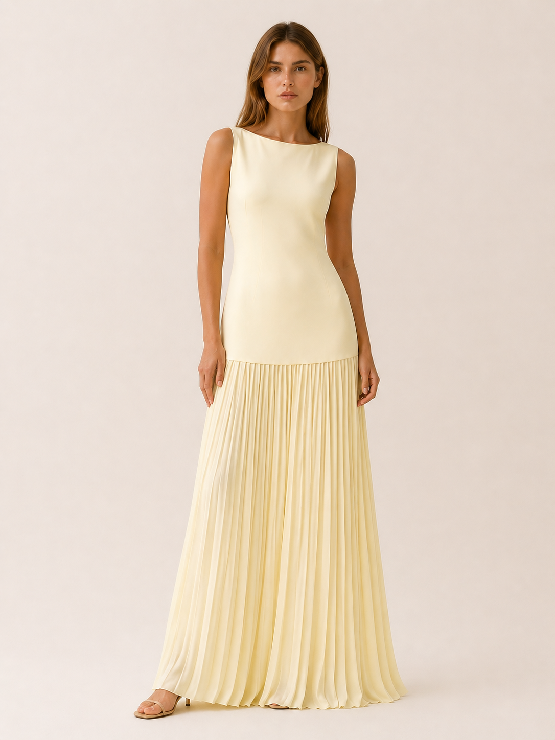 Celeste | Anteross Wedding Guest Pleated Maxi Dress with Boat Neck