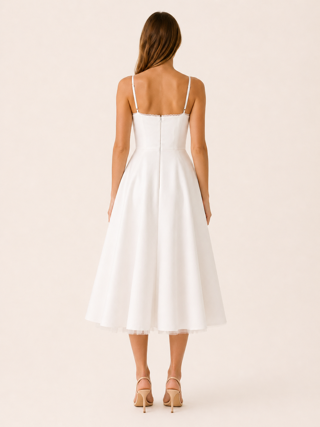 Celeste | Anteross Wedding Guest Satin Corset Midi Dress with Tulle Skirt