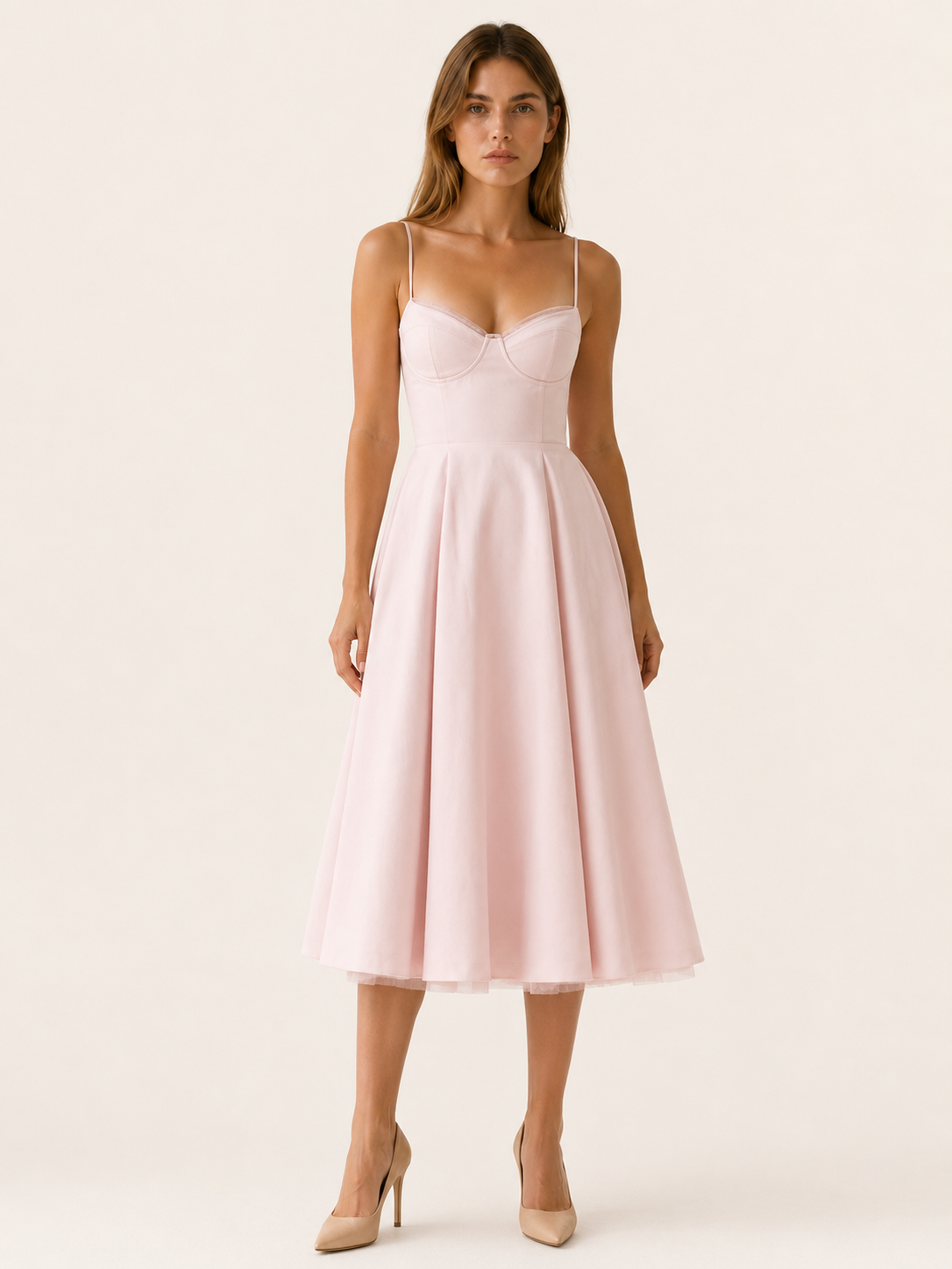 Celeste | Anteross Wedding Guest Satin Corset Midi Dress with Tulle Skirt