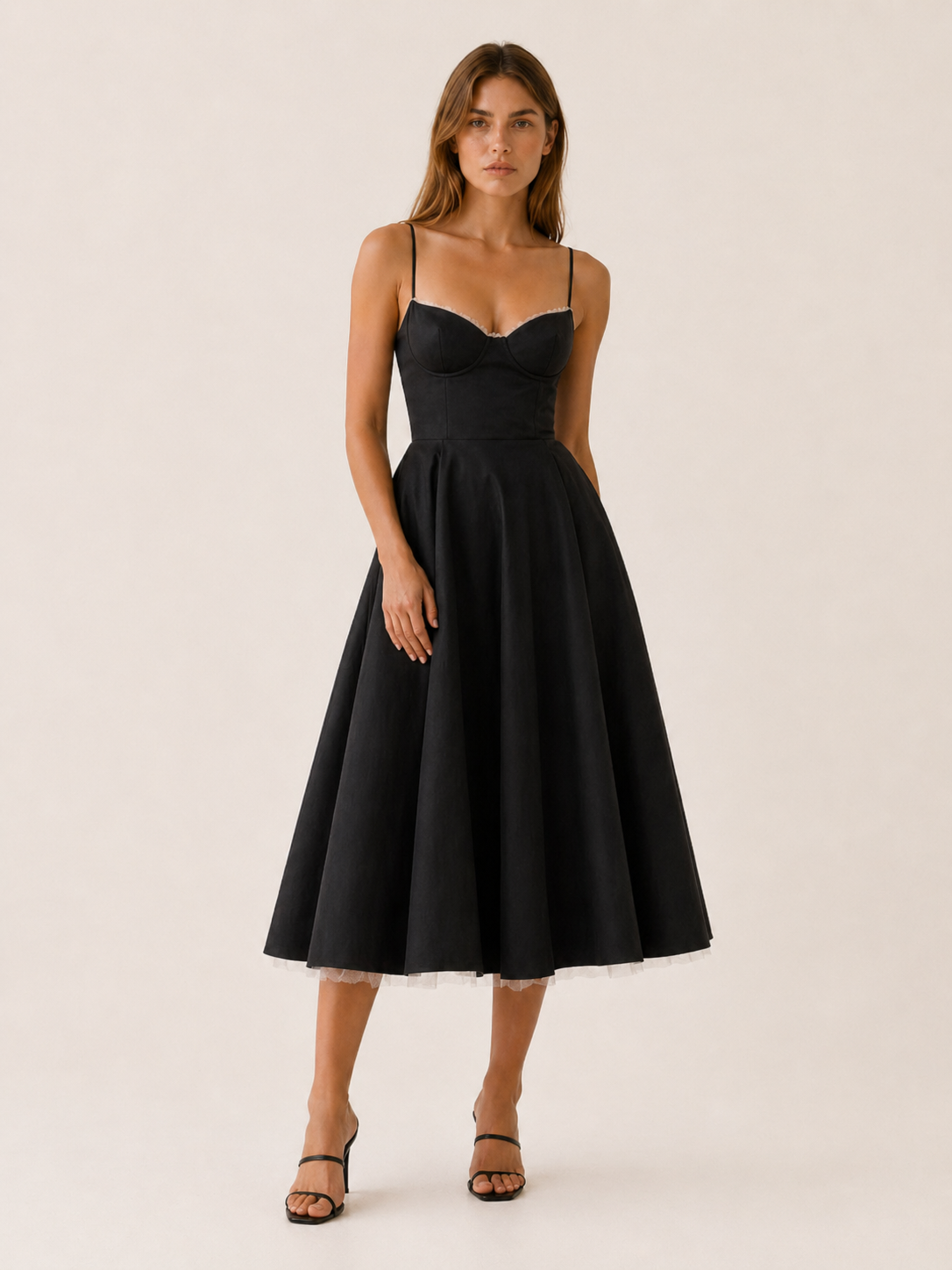 Celeste | Anteross Wedding Guest Satin Corset Midi Dress with Tulle Skirt