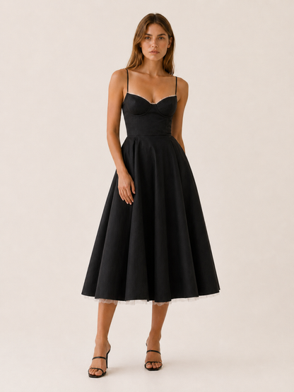 Celeste | Anteross Wedding Guest Satin Corset Midi Dress with Tulle Skirt