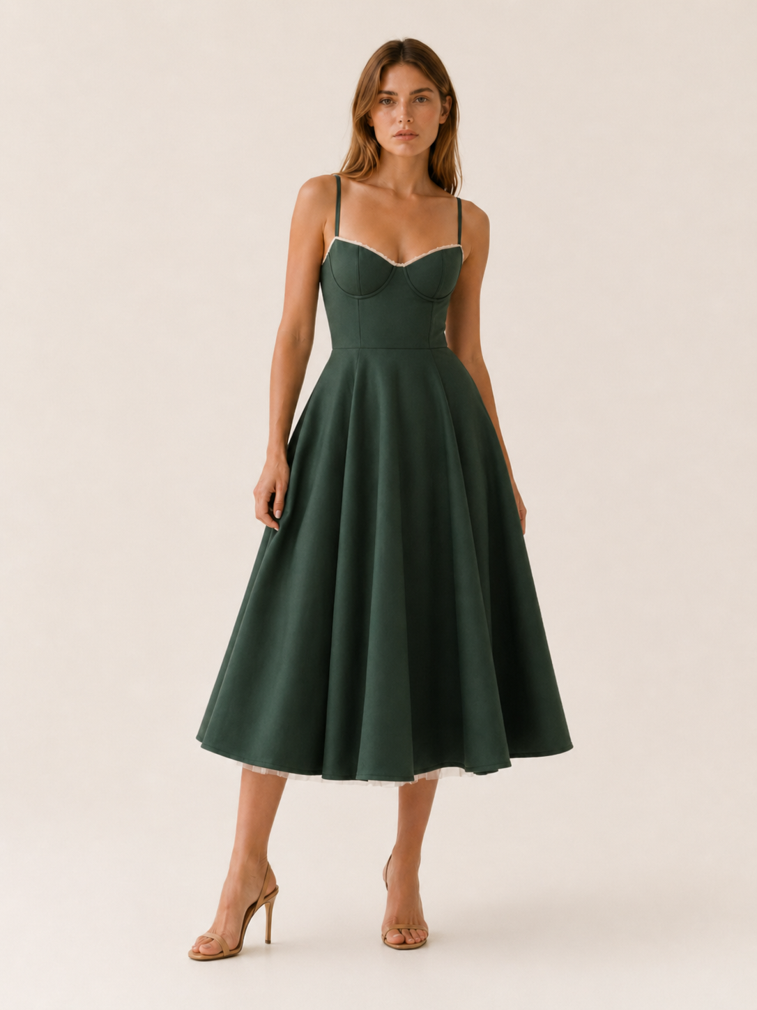Celeste | Anteross Wedding Guest Satin Corset Midi Dress with Tulle Skirt