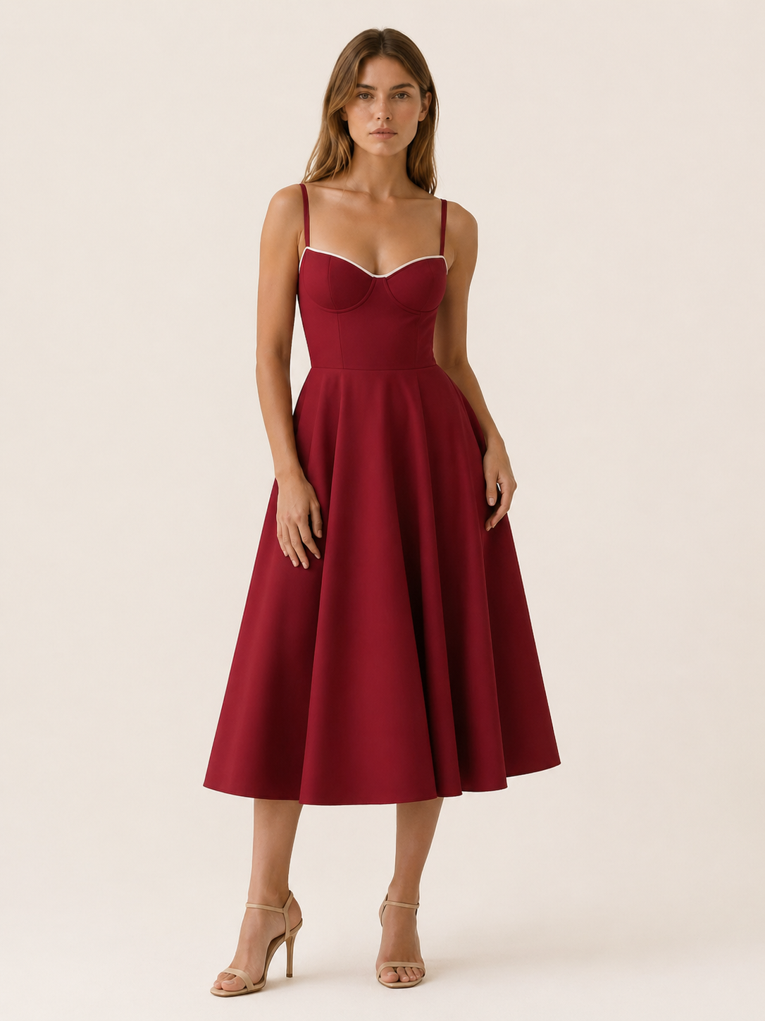Celeste | Anteross Wedding Guest Satin Corset Midi Dress with Tulle Skirt