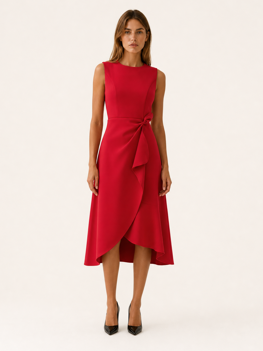 Celeste | Anteross Wedding Guest Midi Dress with Asymmetric Draped Detail