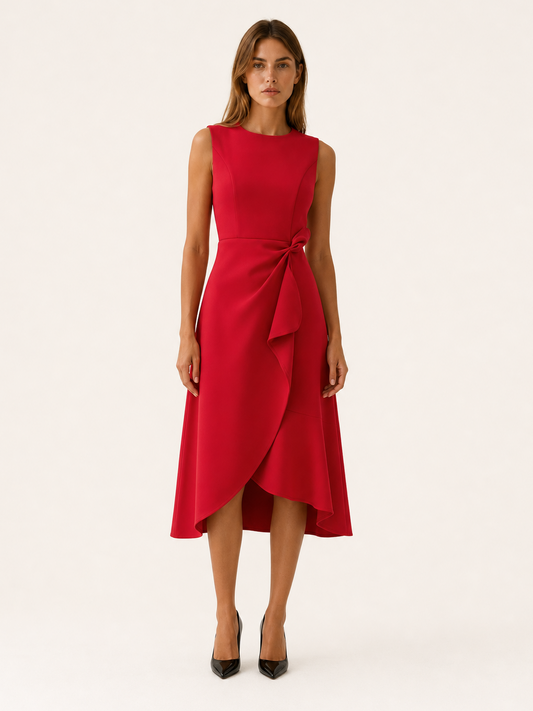 Celeste | Anteross Wedding Guest Midi Dress with Asymmetric Draped Detail