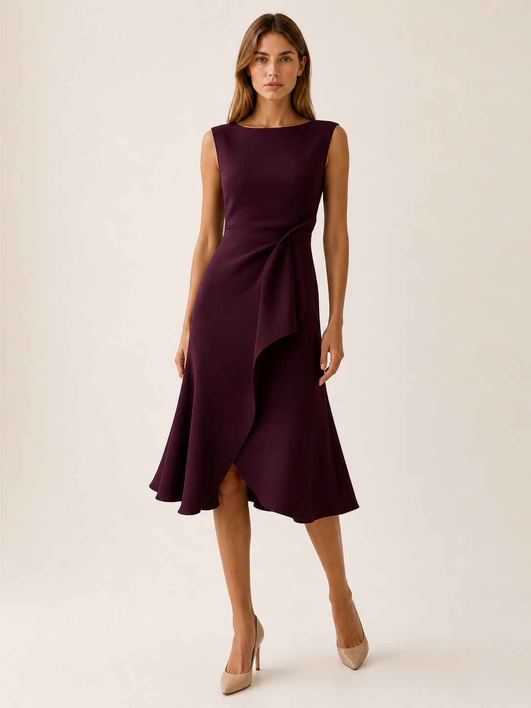 Celeste | Anteross Wedding Guest Midi Dress with Asymmetric Draped Detail