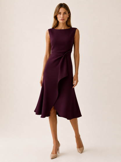 Celeste | Anteross Wedding Guest Midi Dress with Asymmetric Draped Detail