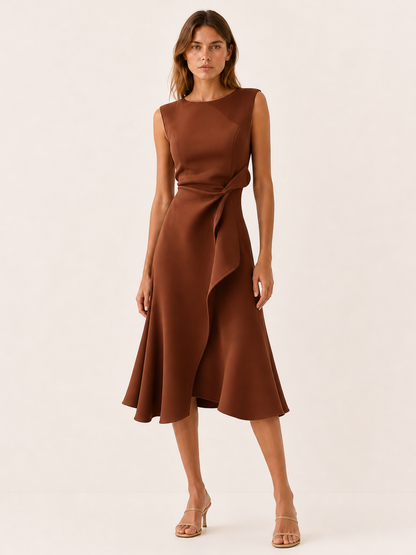 Celeste | Anteross Wedding Guest Midi Dress with Asymmetric Draped Detail