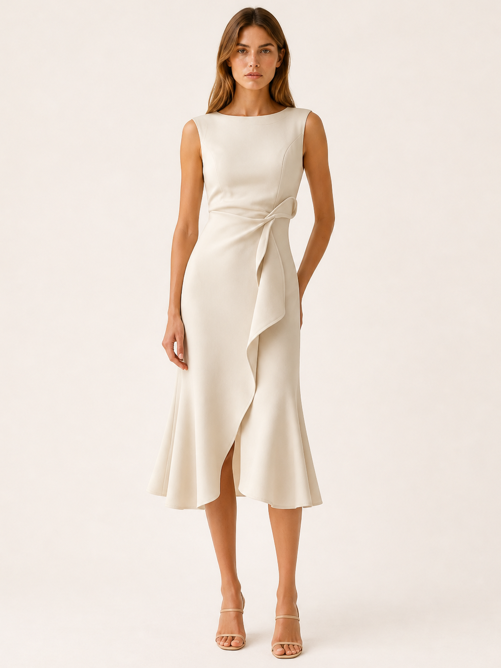 Celeste | Anteross Wedding Guest Midi Dress with Asymmetric Draped Detail