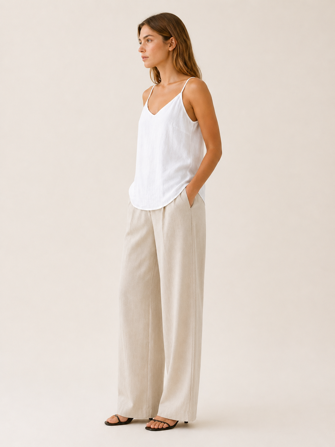 Celeste | Anteross Linen Cami Top with Spaghetti Straps