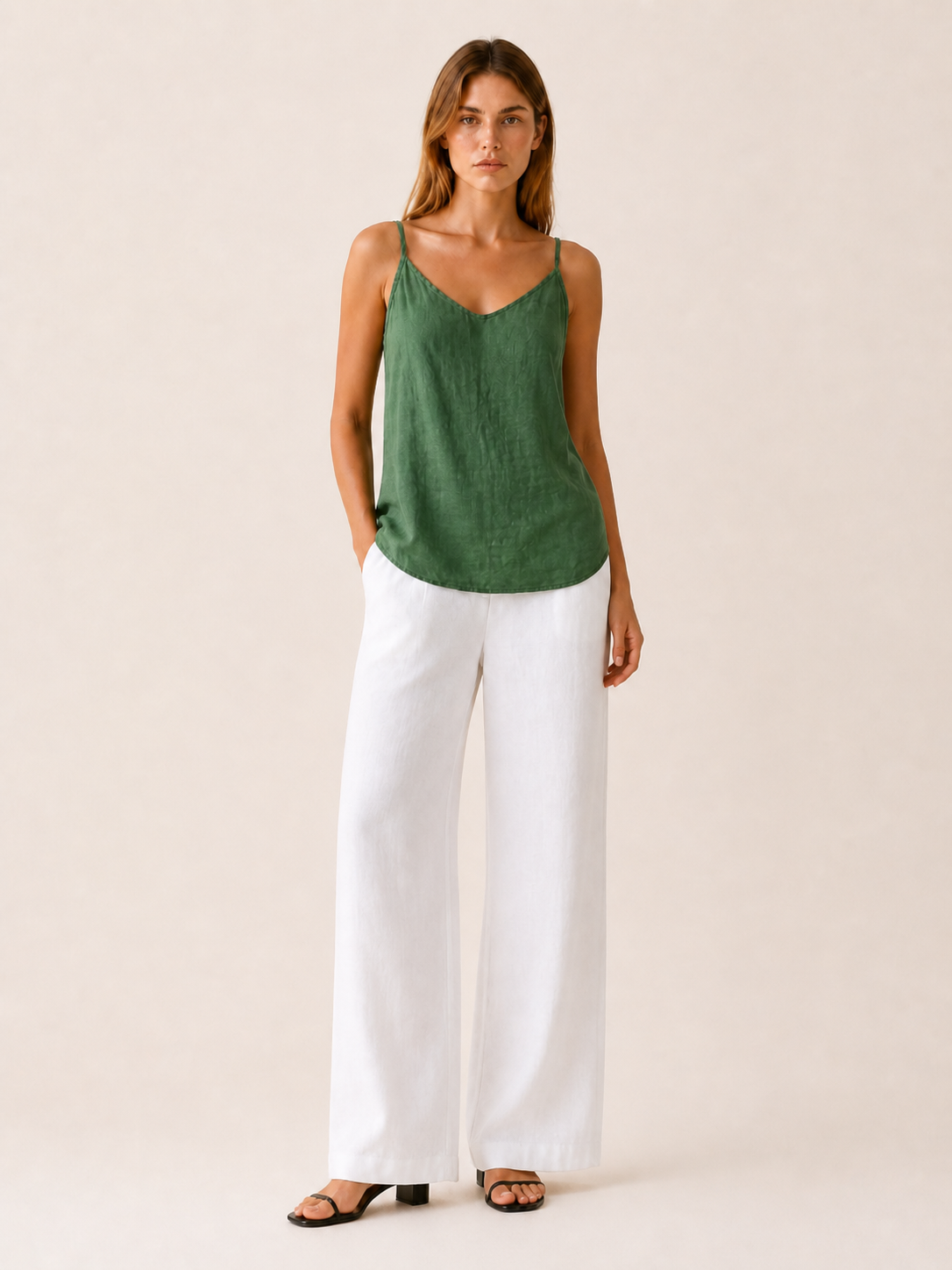 Celeste | Anteross Linen Cami Top with Spaghetti Straps