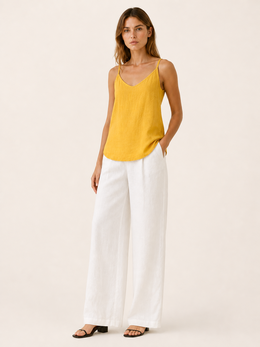 Celeste | Anteross Linen Cami Top with Spaghetti Straps