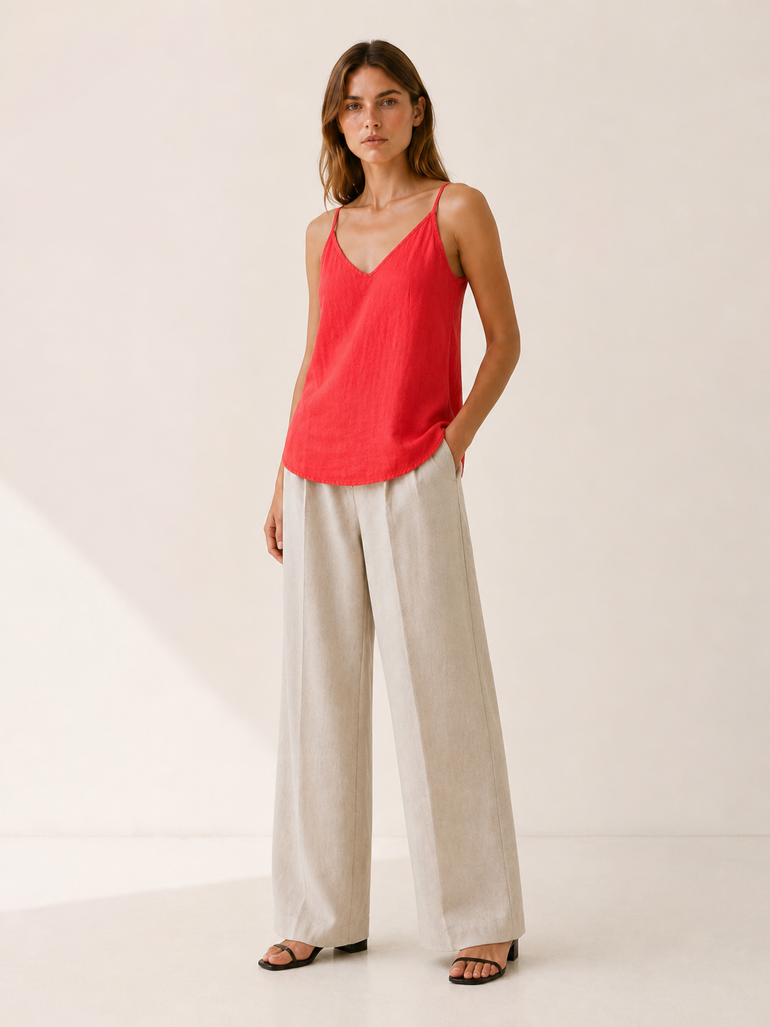 Celeste | Anteross Linen Cami Top with Spaghetti Straps