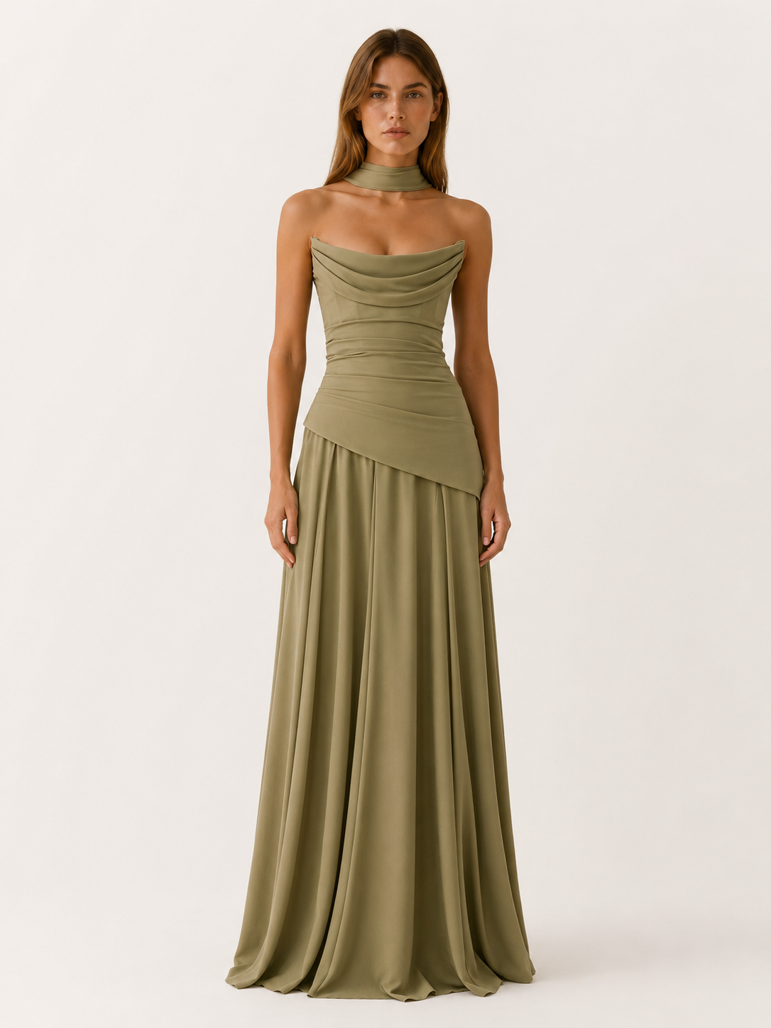 Celeste | Anteross Wedding Guest Strapless Maxi Dress with Drape Detail