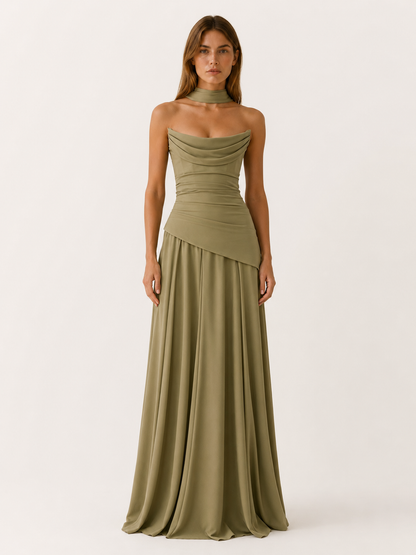 Celeste | Anteross Wedding Guest Strapless Maxi Dress with Drape Detail