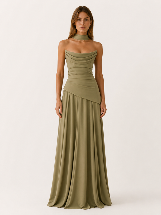 Celeste | Anteross Wedding Guest Strapless Maxi Dress with Drape Detail