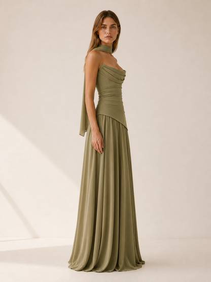 Celeste | Anteross Wedding Guest Strapless Maxi Dress with Drape Detail