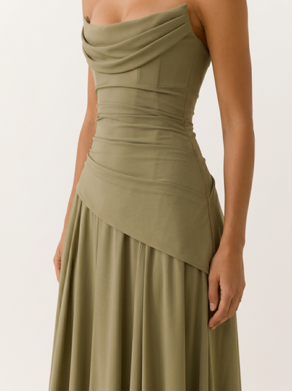 Celeste | Anteross Wedding Guest Strapless Maxi Dress with Drape Detail