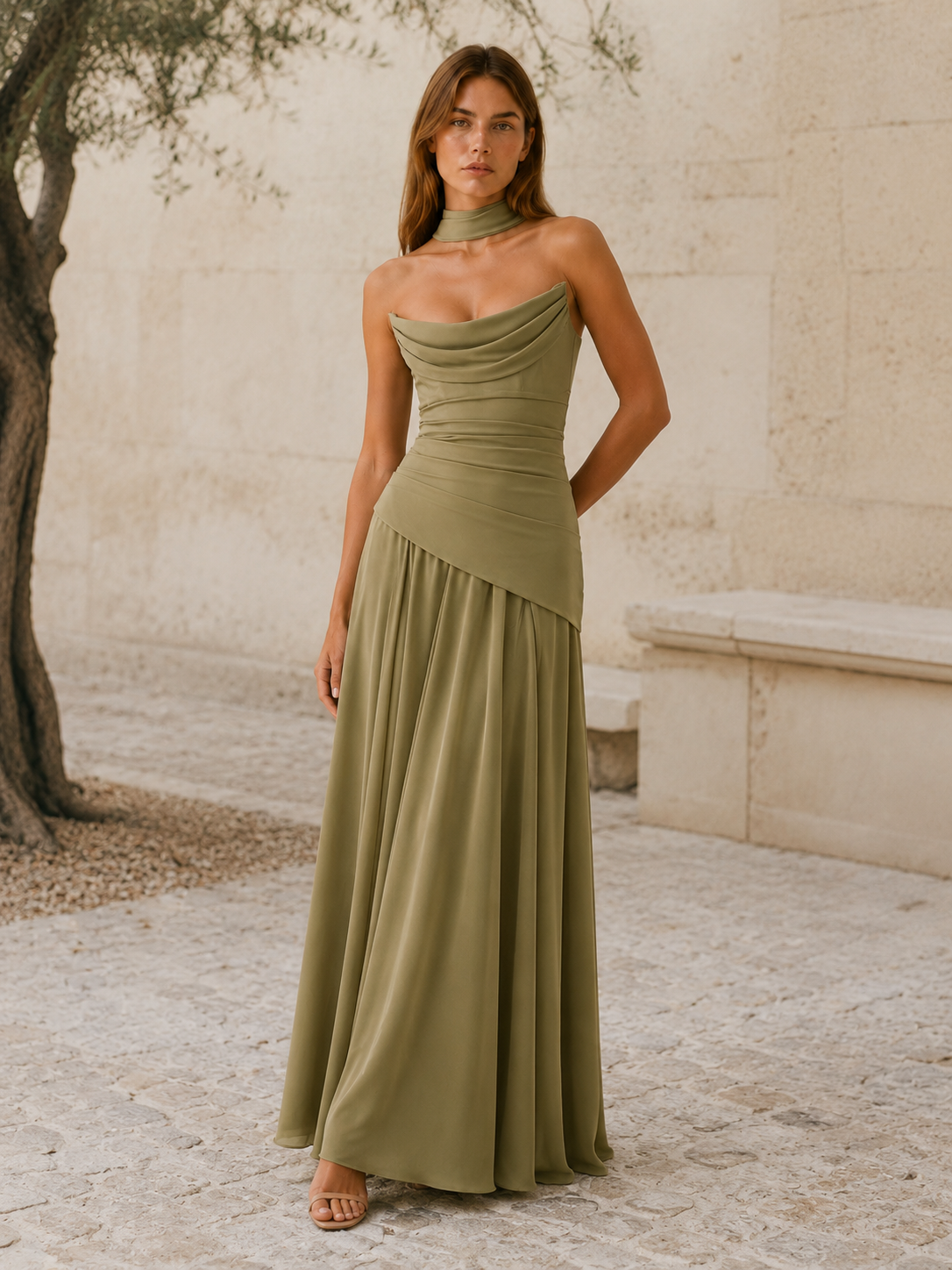 Celeste | Anteross Wedding Guest Strapless Maxi Dress with Drape Detail