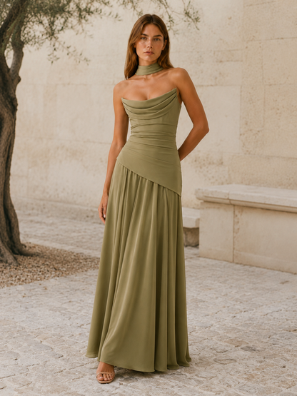 Celeste | Anteross Wedding Guest Strapless Maxi Dress with Drape Detail