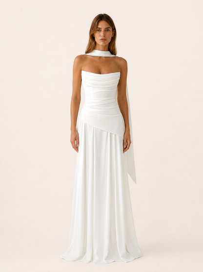 Celeste | Anteross Wedding Guest Strapless Maxi Dress with Drape Detail