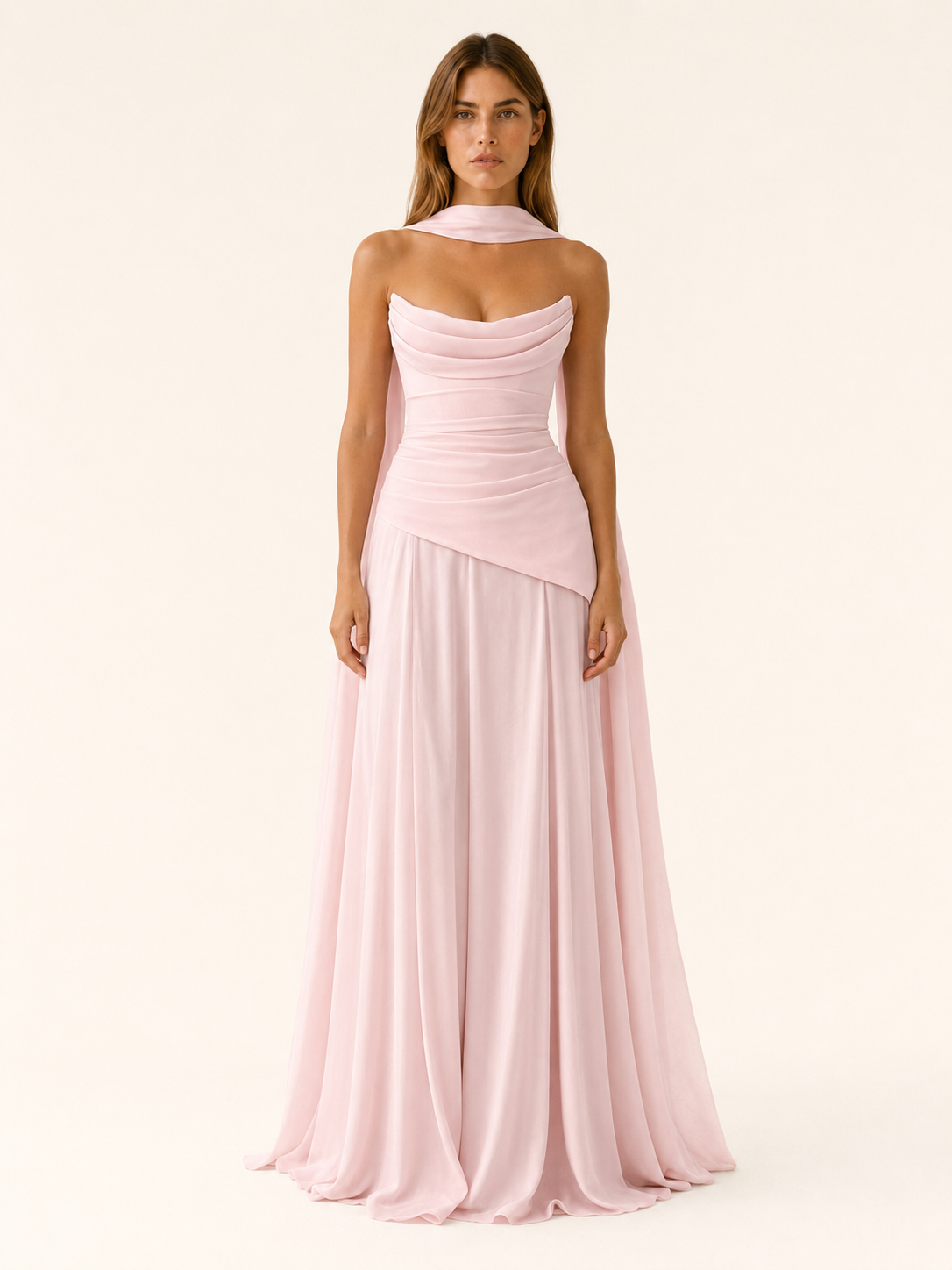 Celeste | Anteross Wedding Guest Strapless Maxi Dress with Drape Detail