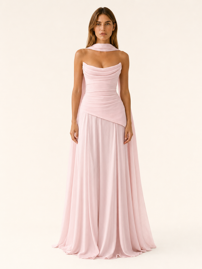 Celeste | Anteross Wedding Guest Strapless Maxi Dress with Drape Detail