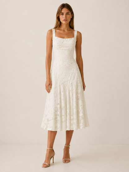 Celeste | Anteross Wedding Guest Floral Lace Midi Dress with Square Neckline