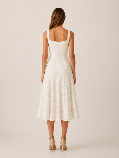 Celeste | Anteross Wedding Guest Floral Lace Midi Dress with Square Neckline