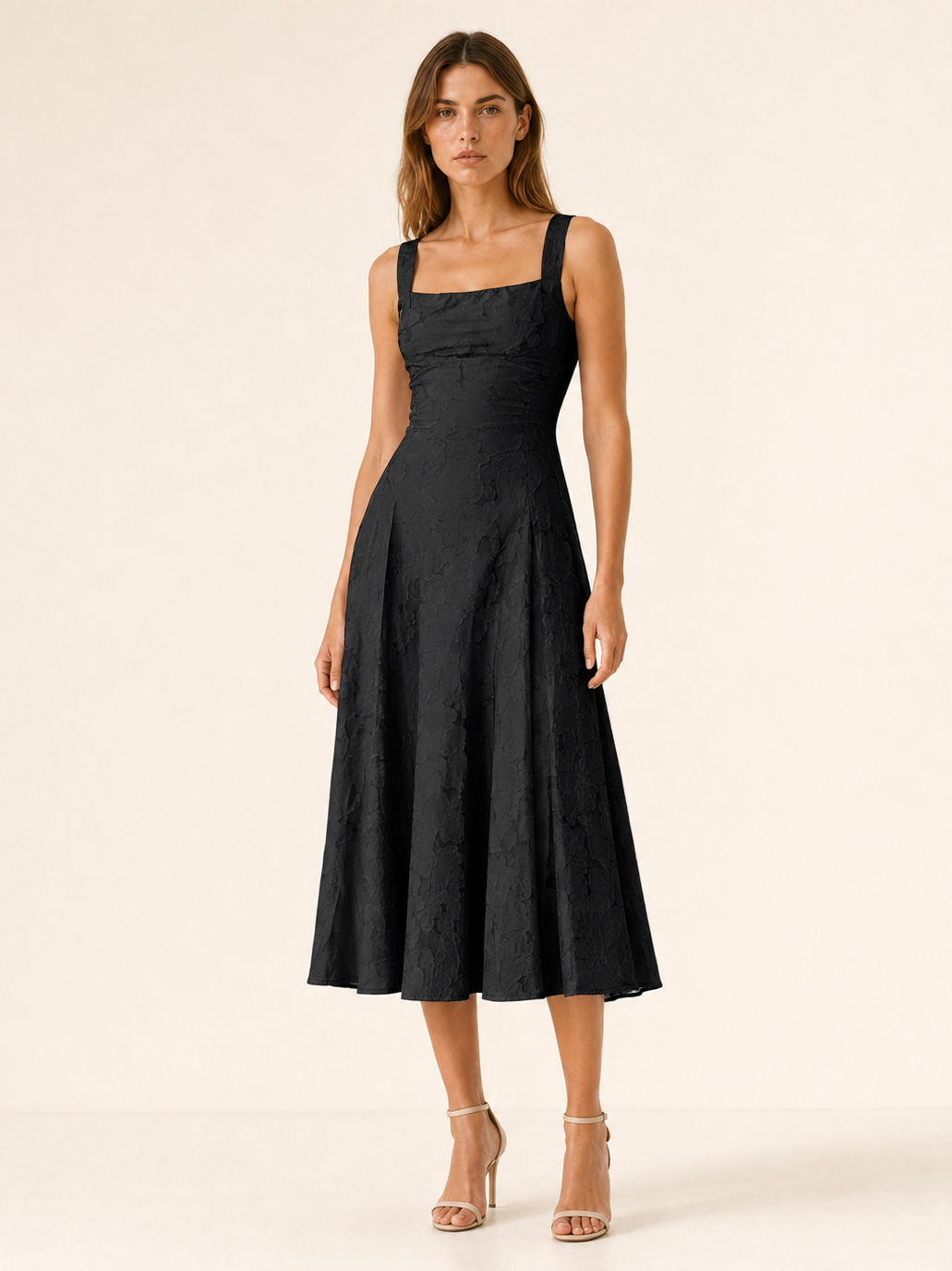 Celeste | Anteross Wedding Guest Floral Lace Midi Dress with Square Neckline