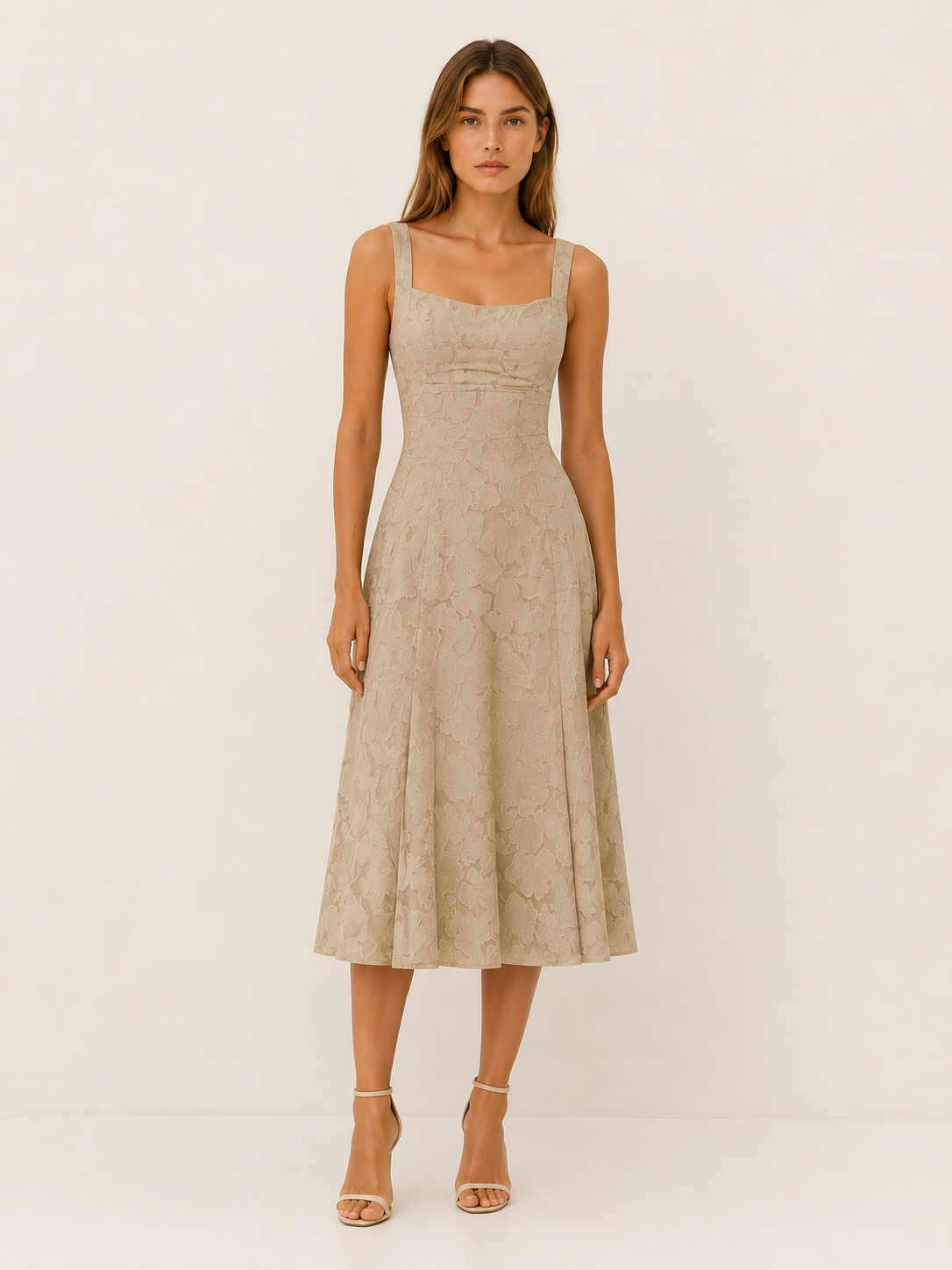 Celeste | Anteross Wedding Guest Floral Lace Midi Dress with Square Neckline