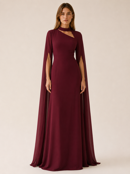 Elysia | Anteross Wedding Guest Chiffon Maxi Dress with Cape Sleeves