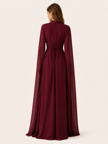 Elysia | Anteross Wedding Guest Chiffon Maxi Dress with Cape Sleeves